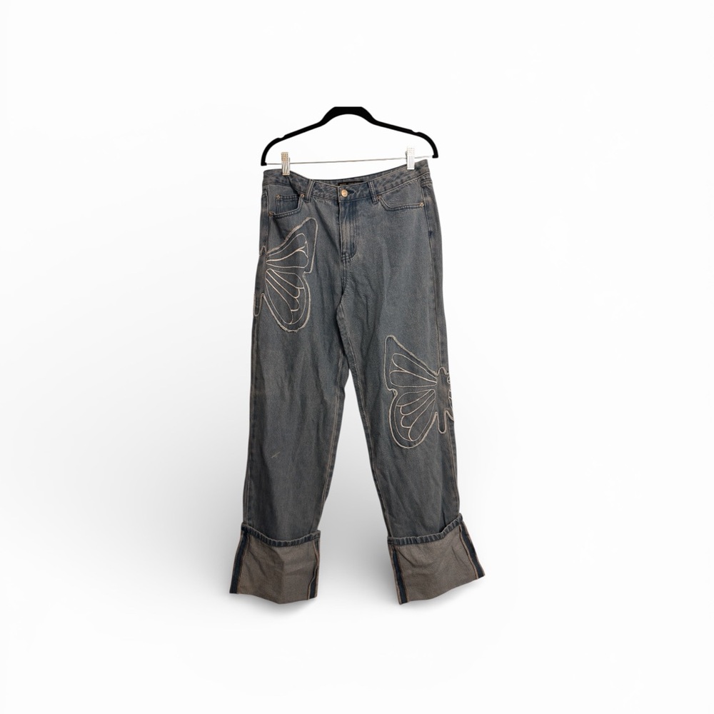 Finesse Women's blue Jeans with Butterfly Design vintage inspired